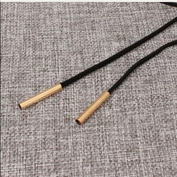 Long Black Rope Necklace w/ Gold Detail - Picture 3 of 4